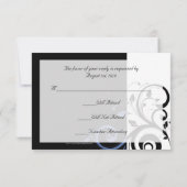 黒ペリウィンクル コーンフラワー ブルーの花の結婚式 出欠カード (裏面)