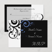 黒ペリウィンクル コーンフラワー ブルー 花柄 ウェディング 出欠カード (正面/裏面)