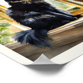 黒ペルシャ猫の水カラー金ゴールドカラー ポスター (角)