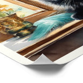 黒ペルシャ猫の水彩アクアピロー ポスター (角)