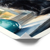 黒ペルシャ猫の水彩水彩花瓶 ポスター (角)