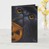 黒ペルシャ猫ハロウィンカード カード (黄色い花)