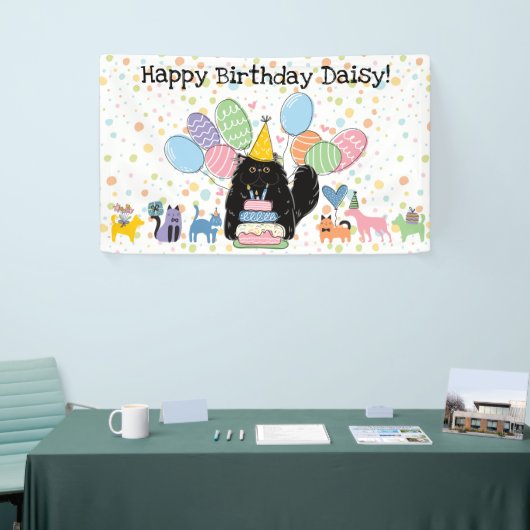 黒ペルシャ猫ロングヘア誕生日パーティー 横断幕 (トレードショー)