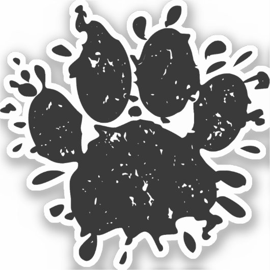 黒ペンキ飛沫のディストressedデザインの犬の足跡 シール (正面)