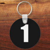 黒ボタンのキーチェーンの白の数値1 キーホルダー (正面)