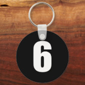 黒ボタンのキーチェーンの白の数値6 キーホルダー (正面)