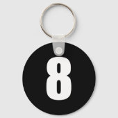 黒ボタンのキーチェーンの白の数値8 キーホルダー (正面)