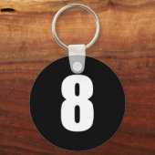 黒ボタンのキーチェーンの白の数値8 キーホルダー (正面)