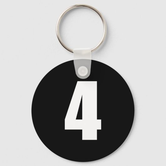 黒ボタンのキーチェーンの白の数字4 キーホルダー (正面)