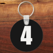 黒ボタンのキーチェーンの白の数字4 キーホルダー (正面)