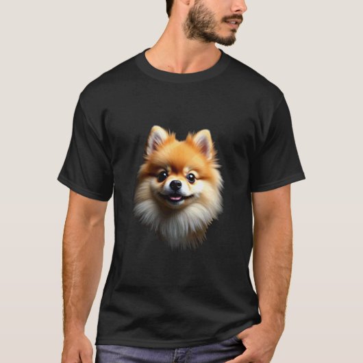 黒ポメラニアン犬 ポメ顔 Tシャツ (正面)