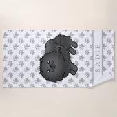 黒ポメラニアン かわいい カートゥーン 犬 名前 ビーチタオル (正面)