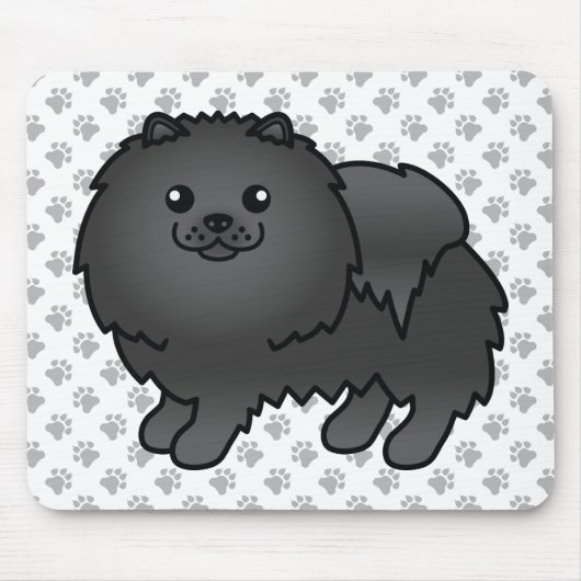 黒ポメラニアン かわいい カートゥーン 犬 & 肉球 マウスパッド (正面)