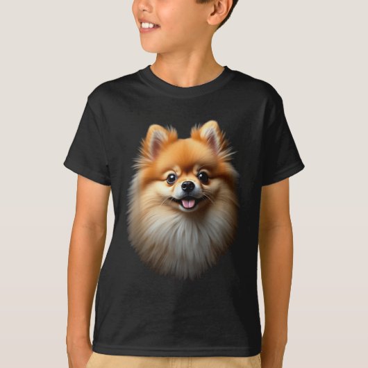 黒ポメラニアン 犬 ポメ顔 Tシャツ (正面)