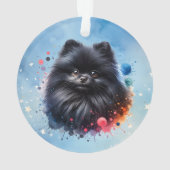 黒ポメラニア犬水彩イラストレーション オーナメント (裏面)