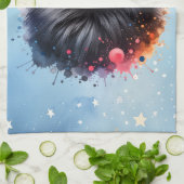 黒ポメラニア犬水彩イラストレーション キッチンタオル (折り畳み)