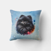 黒ポメラニア犬水彩イラストレーション クッション (裏面)
