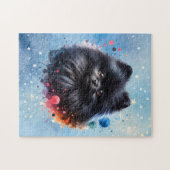 黒ポメラニア犬水彩イラストレーション ジグソーパズル (横)