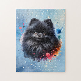 黒ポメラニア犬水彩イラストレーション ジグソーパズル
