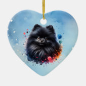 黒ポメラニア犬水彩イラストレーション セラミックオーナメント (正面)