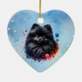 黒ポメラニア犬水彩イラストレーション セラミックオーナメント (裏面)