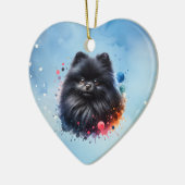 黒ポメラニア犬水彩イラストレーション セラミックオーナメント (左)