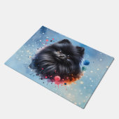 黒ポメラニア犬水彩イラストレーション ドアマット (アングル)