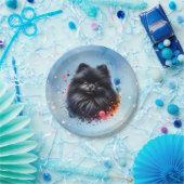 黒ポメラニア犬水彩イラストレーション ペーパープレート (パーティー)