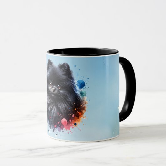 黒ポメラニア犬水彩イラストレーション マグカップ (正面右)