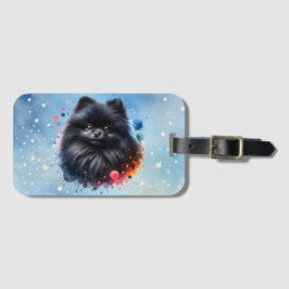 黒ポメラニア犬水彩イラストレーション ラゲッジタグ