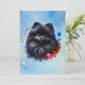 黒ポメラニア犬水彩イラストレーション 招待状 (スタンド正面)