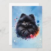黒ポメラニア犬水彩イラストレーション 招待状 (正面/裏面)