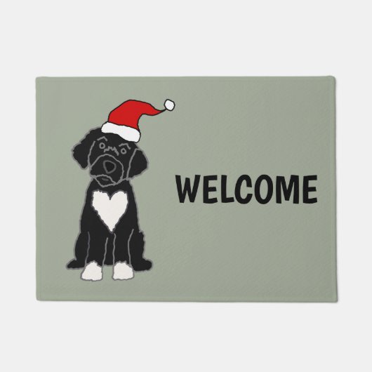 黒ポルおもしろいガルの水犬のクリスマス ドアマット (正面)