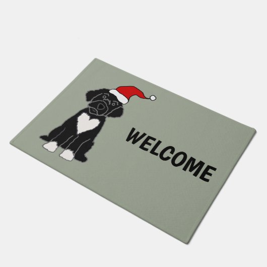 黒ポルおもしろいガルの水犬のクリスマス ドアマット (アングル)