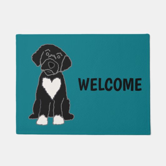 黒ポルおもしろいガルの水犬 ドアマット (正面)