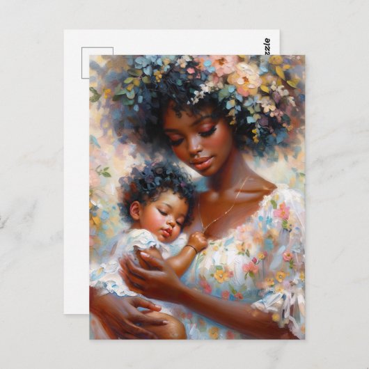 黒ママとベビー娘フローラアート ポストカード (正面/裏面)