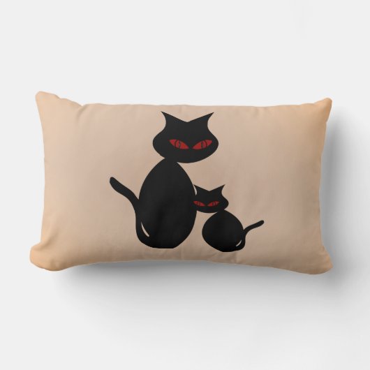 黒ママと子猫赤い目の猫枕 ランバークッション (正面)