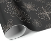 黒マンダラ花オーナメント継ぎ目パターン ラッピングペーパー (ロールコーナー)