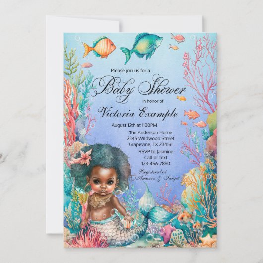 黒マーメイド赤ちゃんシャワー 招待状 (正面)