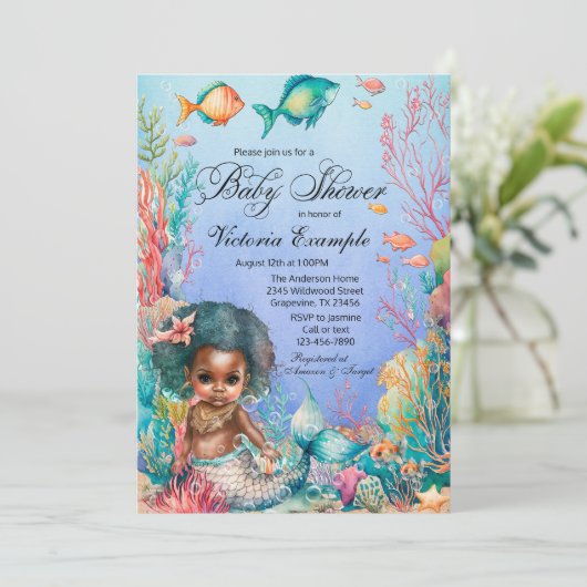黒マーメイド赤ちゃんシャワー 招待状 (スタンド正面)
