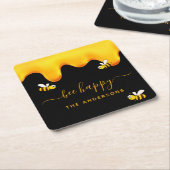 黒ミツバチ幸せでぶつぶつ蜂の甘い蜂蜜モノグラム スクエアペーパーコースター (アングル)