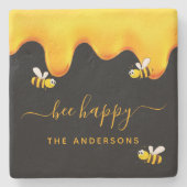 黒ミツバチ幸せでぶつぶつ蜂の甘い蜂蜜モノグラム ストーンコースター (正面)