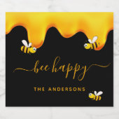 黒ミツバチ幸せでぶつぶつ蜂の甘い蜂蜜モノグラム スパークリングワインラベル (シングルラベル)