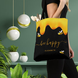 黒ミツバチ幸せでぶつぶつ蜂の甘い蜂蜜モノグラム トートバッグ