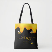 黒ミツバチ幸せでぶつぶつ蜂の甘い蜂蜜モノグラム トートバッグ (正面)