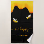 黒ミツバチ幸せでぶつぶつ蜂の甘い蜂蜜モノグラム ビーチタオル (正面)