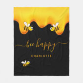 黒ミツバチ幸せでぶつぶつ蜂の甘い蜂蜜モノグラム フリースブランケット (正面)