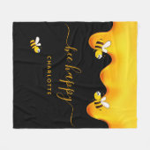 黒ミツバチ幸せでぶつぶつ蜂の甘い蜂蜜モノグラム フリースブランケット (正面(横))