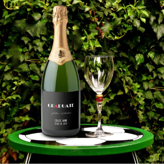 黒ミニマリストの白い赤の卒業名 スパークリングワインラベル