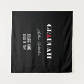 黒ミニマリストの白い赤の卒業名 タペストリー (正面(横))